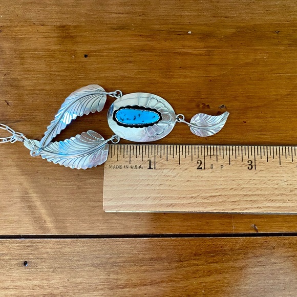 Native American Sterling Silver and Turquoise Feather Necklace - Picture 6 of 8